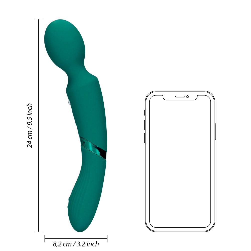 Vibrator Dublu Loveline Double-Sided Vibrating Wand - Verde, silicon moale - Stimulator punctul G si clitoris - 10 Moduri Vibratii - Silentios 50 Db, reincarcabil