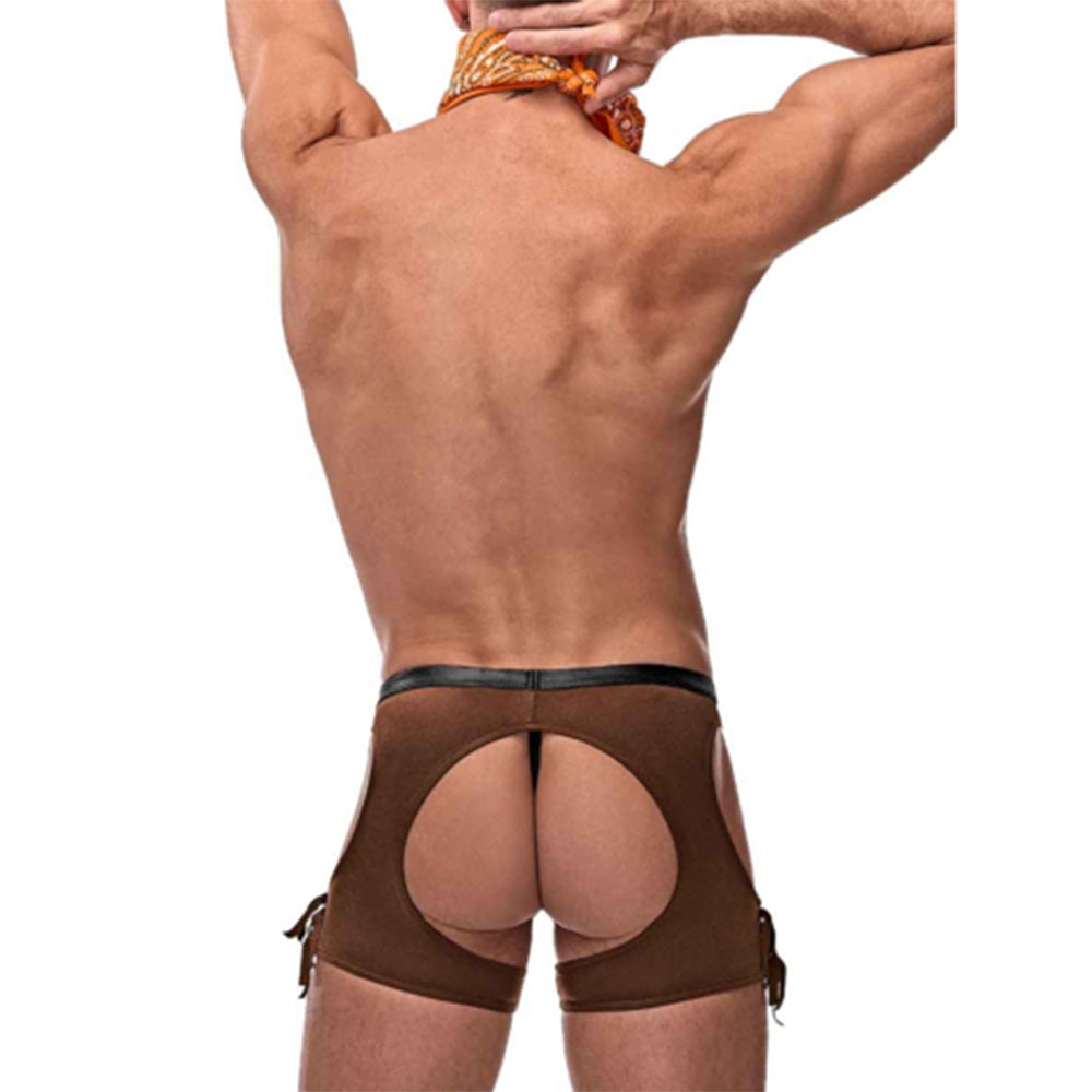 Costum Sexy Cowboy Barbati Male Power - Set 4 Piese - Slip Wet Look, Decupaje si Franjuri, Bandana, Insigna Serif