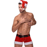 Costum Sexy Mos Craciun - set festiv sexy de craciun pentru barbati - boxeri tematici cu caciula de Mos Craciun