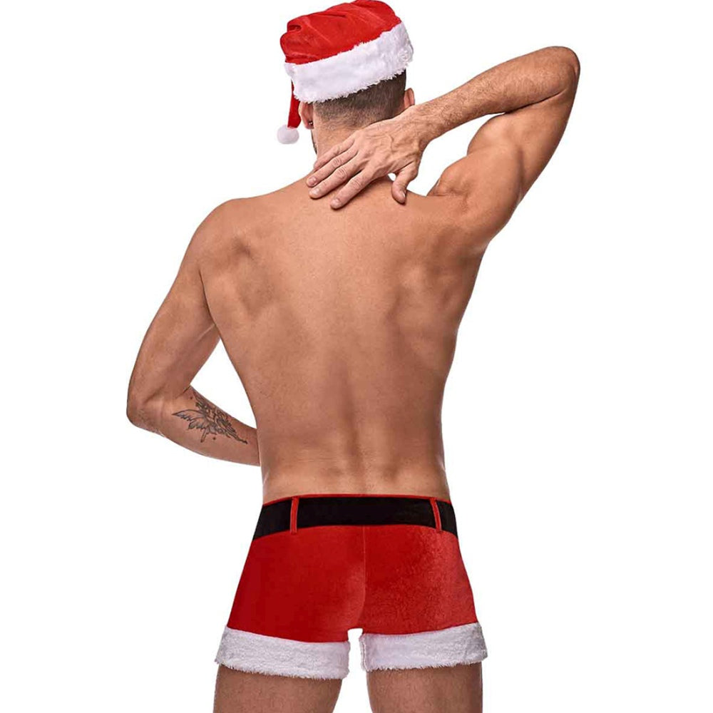 Costum Sexy Mos Craciun - set festiv sexy de craciun pentru barbati - boxeri tematici cu caciula de Mos Craciun
