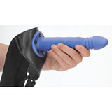 Hollow Strap-On Albastru Metalic - Lungime Inserabila de 20 cm, dildo prelungitor de penis - Curea ajustabila pentru confort maxim