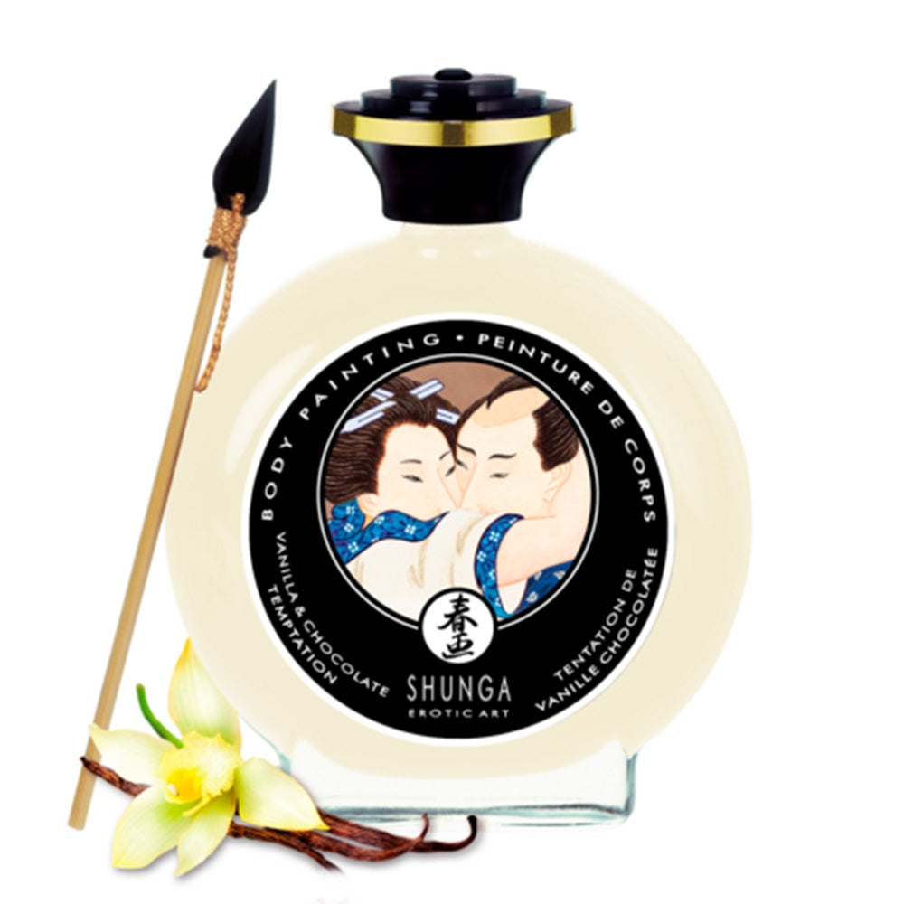 Vopsea Comestibila Shunga pentru Corp Premium - Gust Vanilie si Ciocolata - Aplicator Inclus - Edible Body Paint - 100 ml