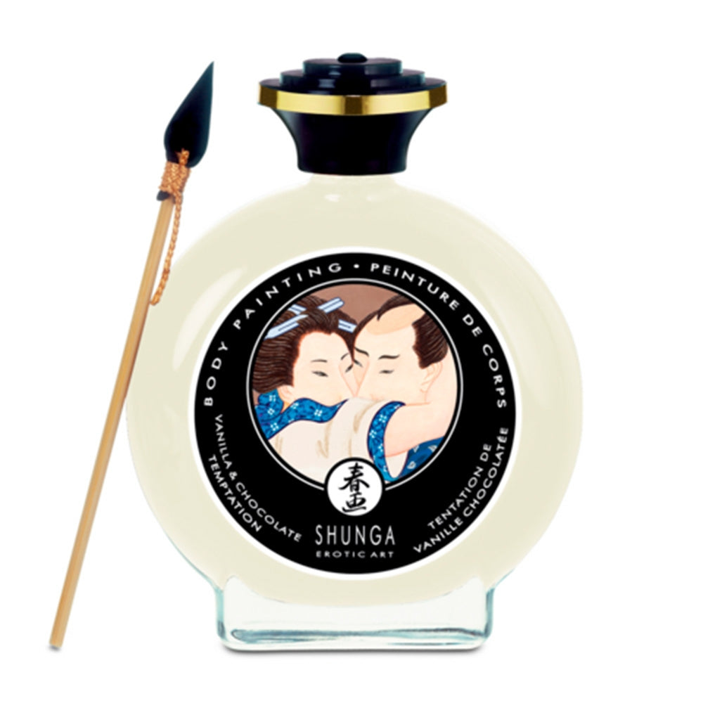 Vopsea Comestibila Shunga pentru Corp Premium - Gust Vanilie si Ciocolata - Aplicator Inclus - Edible Body Paint - 100 ml
