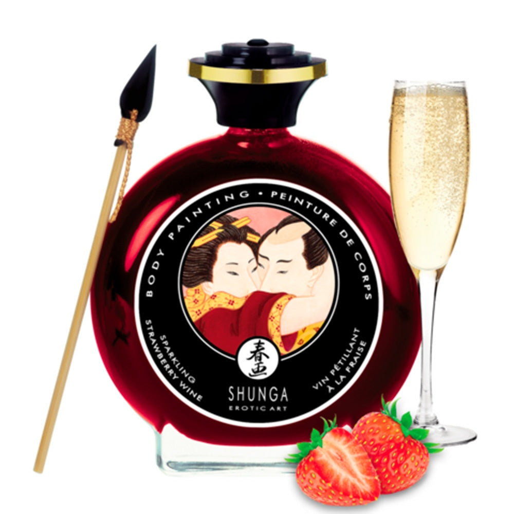 Vopsea Comestibila Shunga pentru Corp Premium - Gust de Capsuna si Vin - Aplicator Inclus - Edible Body Paint - 100 ml