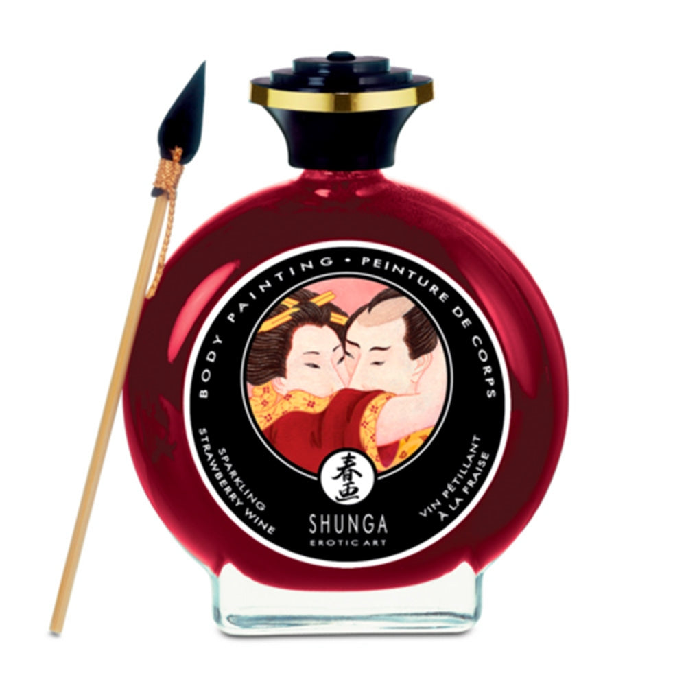 Vopsea Comestibila Shunga pentru Corp Premium - Gust de Capsuna si Vin - Aplicator Inclus - Edible Body Paint - 100 ml