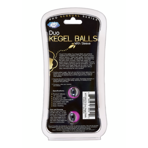 Bile Kegel Duo Cloud 9 Novelties - 2 bile de metal cu carapace de silicon Mov - pentru sanatatea pelviana, 28 g per bila benwa - 8.6 cm