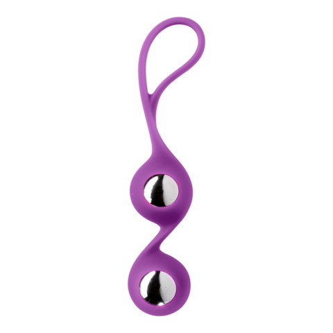 Bile Kegel Duo Cloud 9 Novelties - 2 bile de metal cu carapace de silicon Mov - pentru sanatatea pelviana, 28 g per bila benwa - 8.6 cm