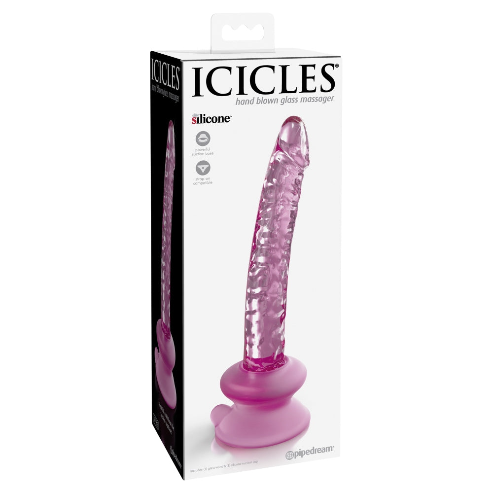 Dildo de Sticla cu Ventuza Icicles No. 86 - Roz, 17 cm - design din sticla lucrata manual cu baza de ventuza detasabila - ideal pentru jocuri termice, poate fi racit sau incalzit - compatibil cu curele strap-on