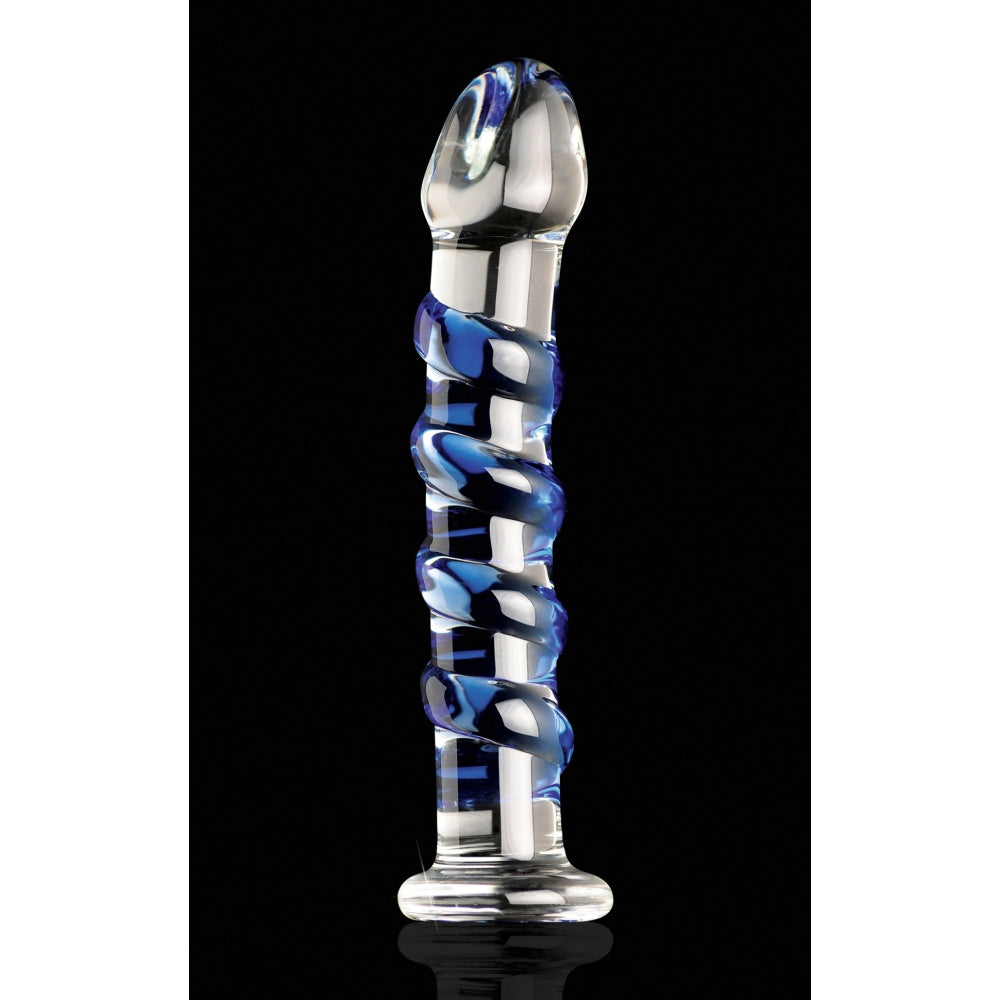 Dildo de Sticla Icicles No. 5 - Albastru, 18.5 cm - design din sticla lucrata manual in forma spiralata stimulanta - ideal pentru jocuri termice, poate fi racit sau incalzit