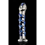 Dildo de Sticla Icicles No. 5 - Albastru, 18.5 cm - design din sticla lucrata manual in forma spiralata stimulanta - ideal pentru jocuri termice, poate fi racit sau incalzit