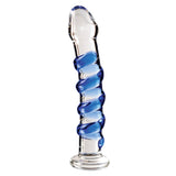 Dildo de Sticla Icicles No. 5 - Albastru, 18.5 cm - design din sticla lucrata manual in forma spiralata stimulanta - ideal pentru jocuri termice, poate fi racit sau incalzit