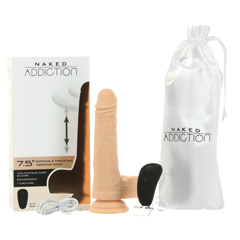 Vibrator Realist Rotativ si cu Impingere Naked Addiction 19 cm - Silicon Medical, Ventuza Puternica, Compatibil Strap-on