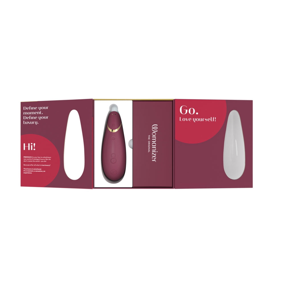 Vibrator Clitoridian Womanizer Premium 2 Rosu - Tehnologie Inovatoare Pleasure Air, 14 Functii Intensitate - Autopilot 2.0 pentru o experienta imprevizibila - Smart Silence - Reincarcabil, Rezistent la apa IPX7