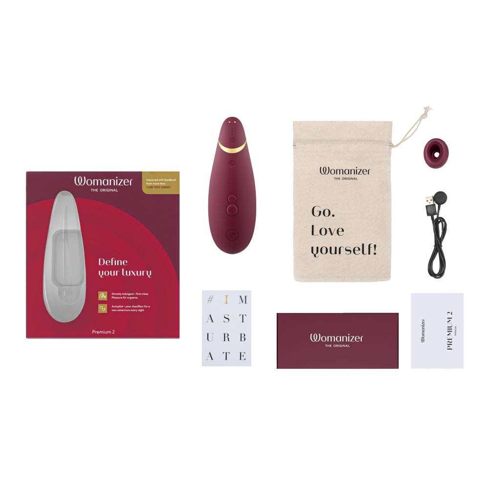 Vibrator Clitoridian Womanizer Premium 2 Rosu - Tehnologie Inovatoare Pleasure Air, 14 Functii Intensitate - Autopilot 2.0 pentru o experienta imprevizibila - Smart Silence - Reincarcabil, Rezistent la apa IPX7
