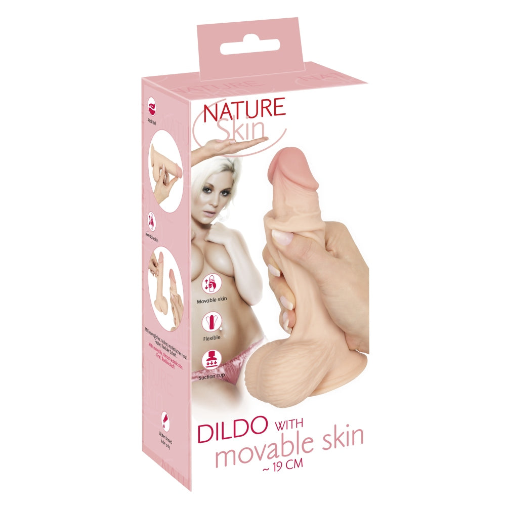 Naturdildo flexibil cu ventuza puternica Nature Skin, realist cu detalii anatomice, compatibil strap-on - 18.7 cm