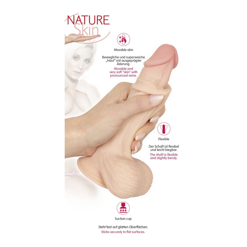 Naturdildo flexibil cu ventuza puternica Nature Skin, realist cu detalii anatomice, compatibil strap-on - 18.7 cm