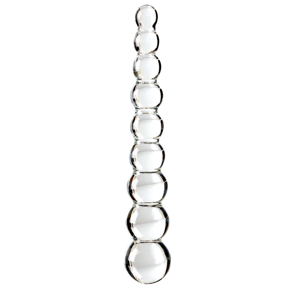 Dildo de Sticla Icicles No. 2 - Transparent, 22.5 cm - design din sticla lucrata manual cu bile stimulante - ideal pentru jocuri termice, poate fi racit sau incalzit