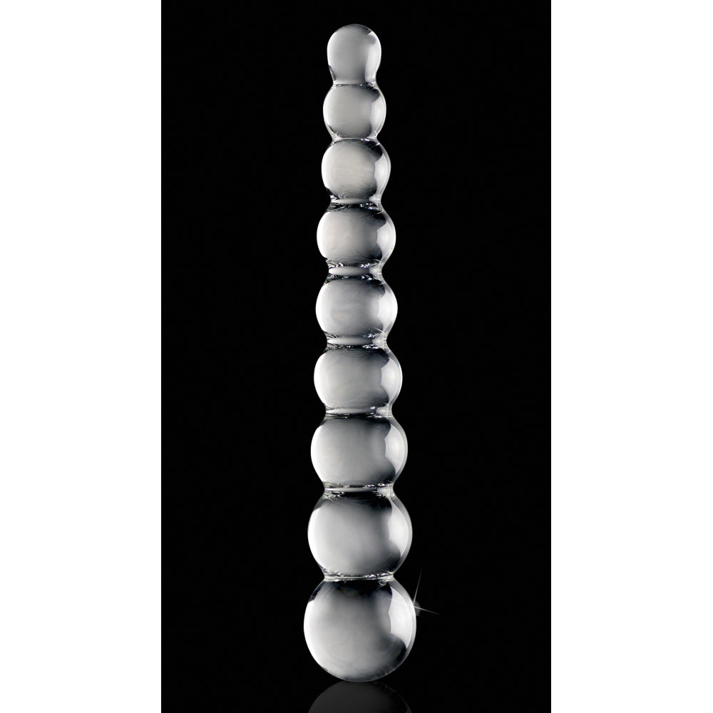 Dildo de Sticla Icicles No. 2 - Transparent, 22.5 cm - design din sticla lucrata manual cu bile stimulante - ideal pentru jocuri termice, poate fi racit sau incalzit