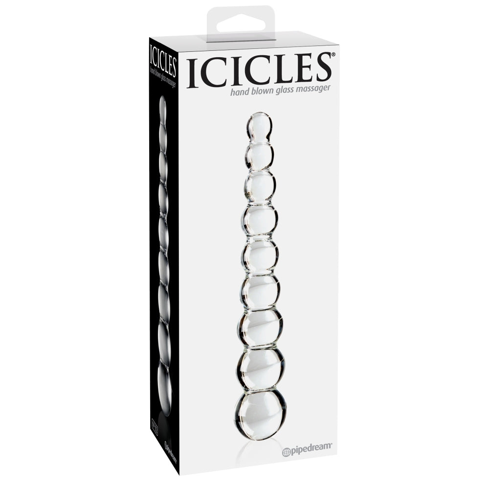 Dildo de Sticla Icicles No. 2 - Transparent, 22.5 cm - design din sticla lucrata manual cu bile stimulante - ideal pentru jocuri termice, poate fi racit sau incalzit