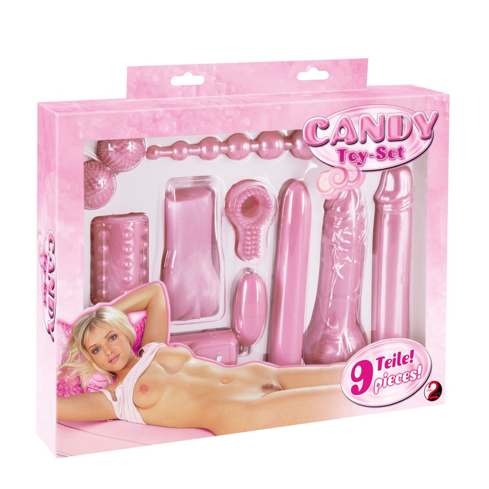 Set Jucarii Erotice 9 Piese Roz Bombon - Vibrator, Dildo, Bile Anale si Masturbator