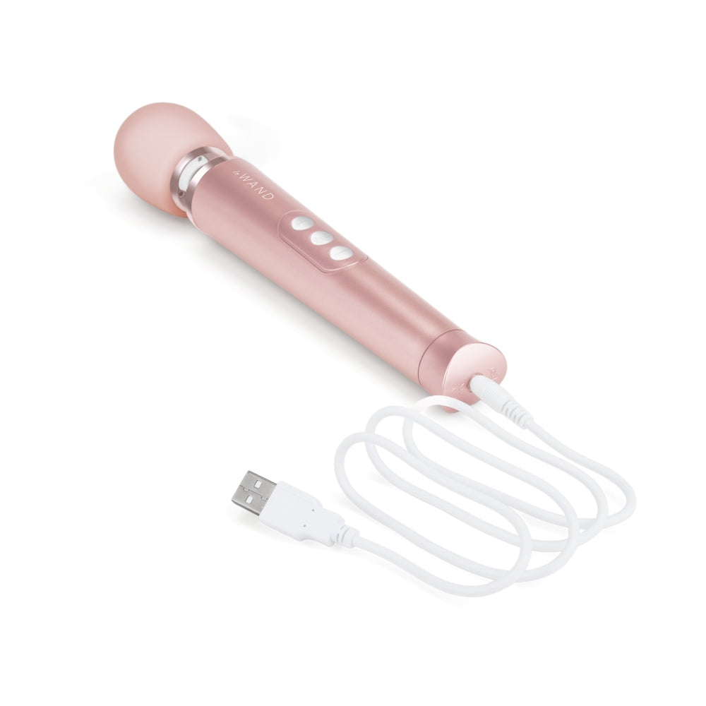 Le Wand Massagator Vibrator Compact cu 6 Moduri de Vibratie si 10 Viteze, Silicon Sigur pentru Corp, Reincarcabil USB, Roz Metalic
