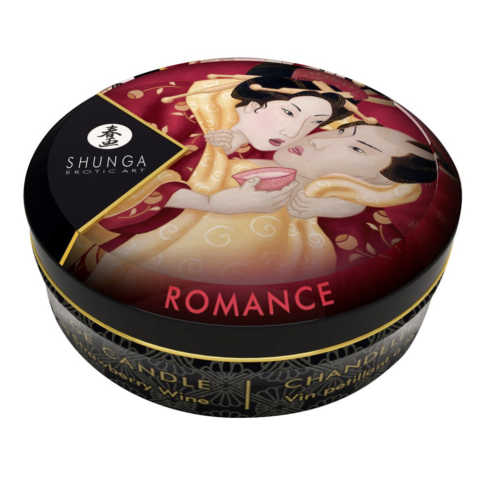 Lumanare Masaj Shunga Romance 30 ml - aroma subtile de sampanie/capsuni, arde pana la 4 ore - 100% uleiuri naturale, se topesc intr-un ulei de masaj cald si hranitor - ambalaj elegant