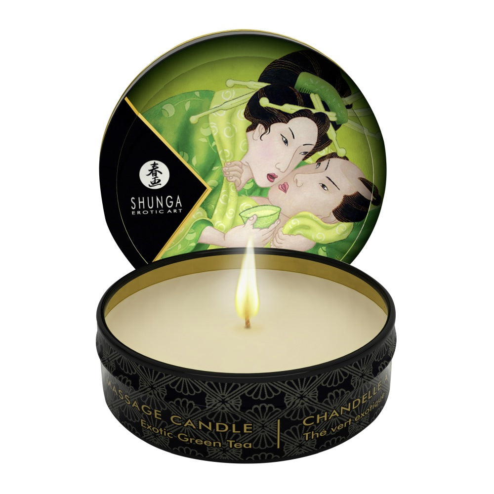 Lumanare Masaj Shunga Zenitude 30 ml - aroma subtile de ceai verde, arde pana la 4 ore - 100% uleiuri naturale, se topesc intr-un ulei de masaj cald si hranitor - ambalaj elegant