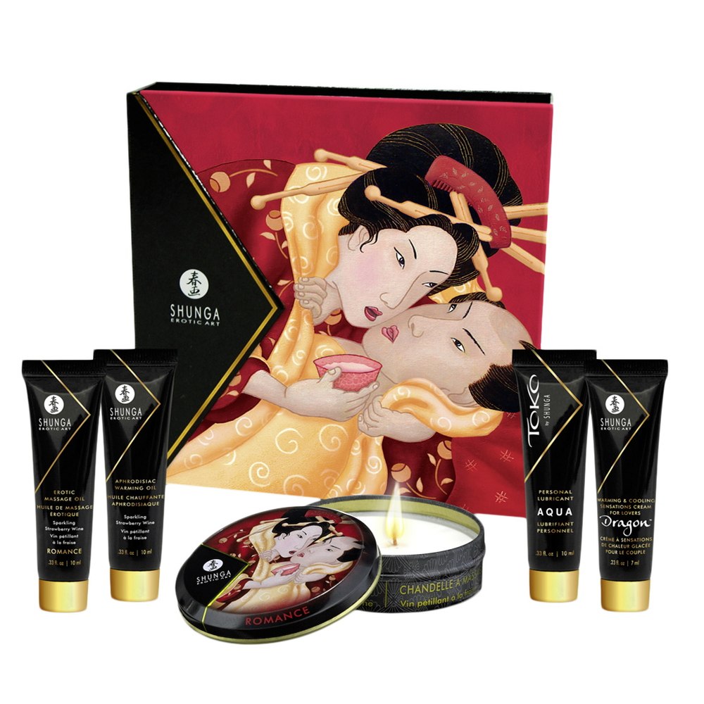 Set Masaj Senzual Shunga Geisha's Secret - Uleiuri, Lumanare de Masaj, Gel si Crema de Stimulare
