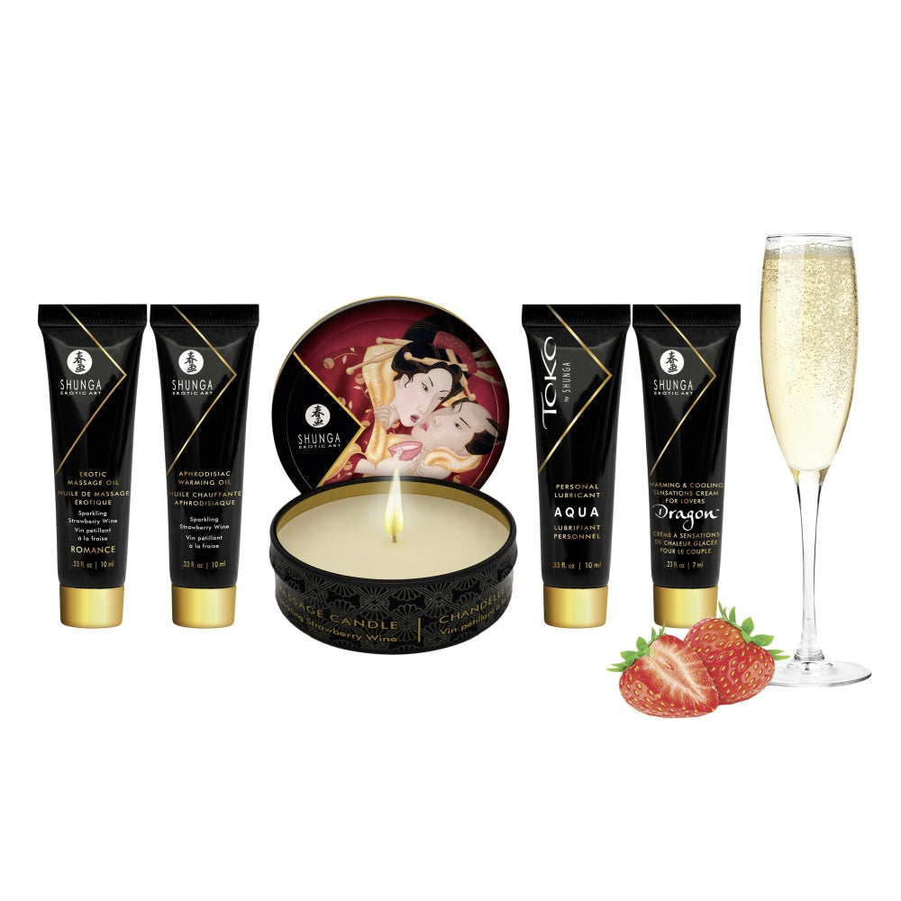 Set Masaj Senzual Shunga Geisha's Secret - Uleiuri, Lumanare de Masaj, Gel si Crema de Stimulare