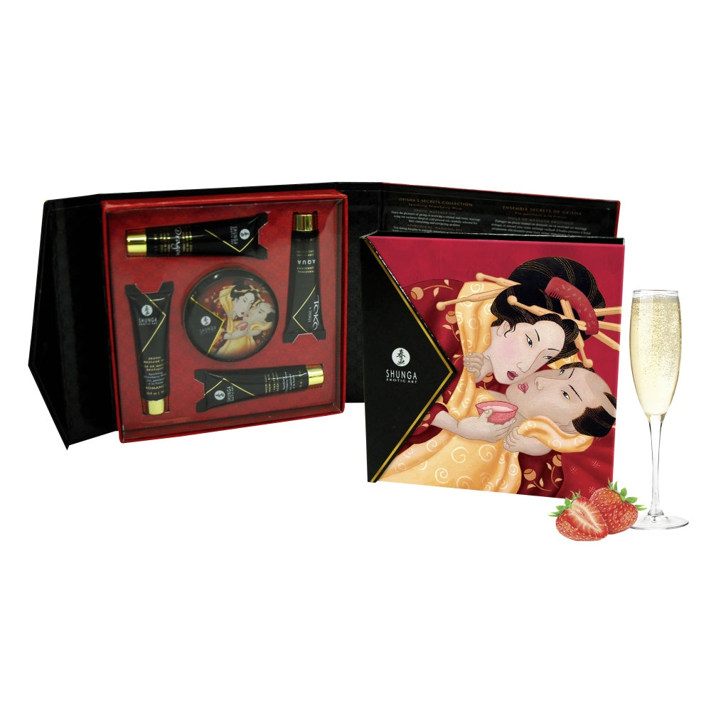 Set Masaj Senzual Shunga Geisha's Secret - Uleiuri, Lumanare de Masaj, Gel si Crema de Stimulare