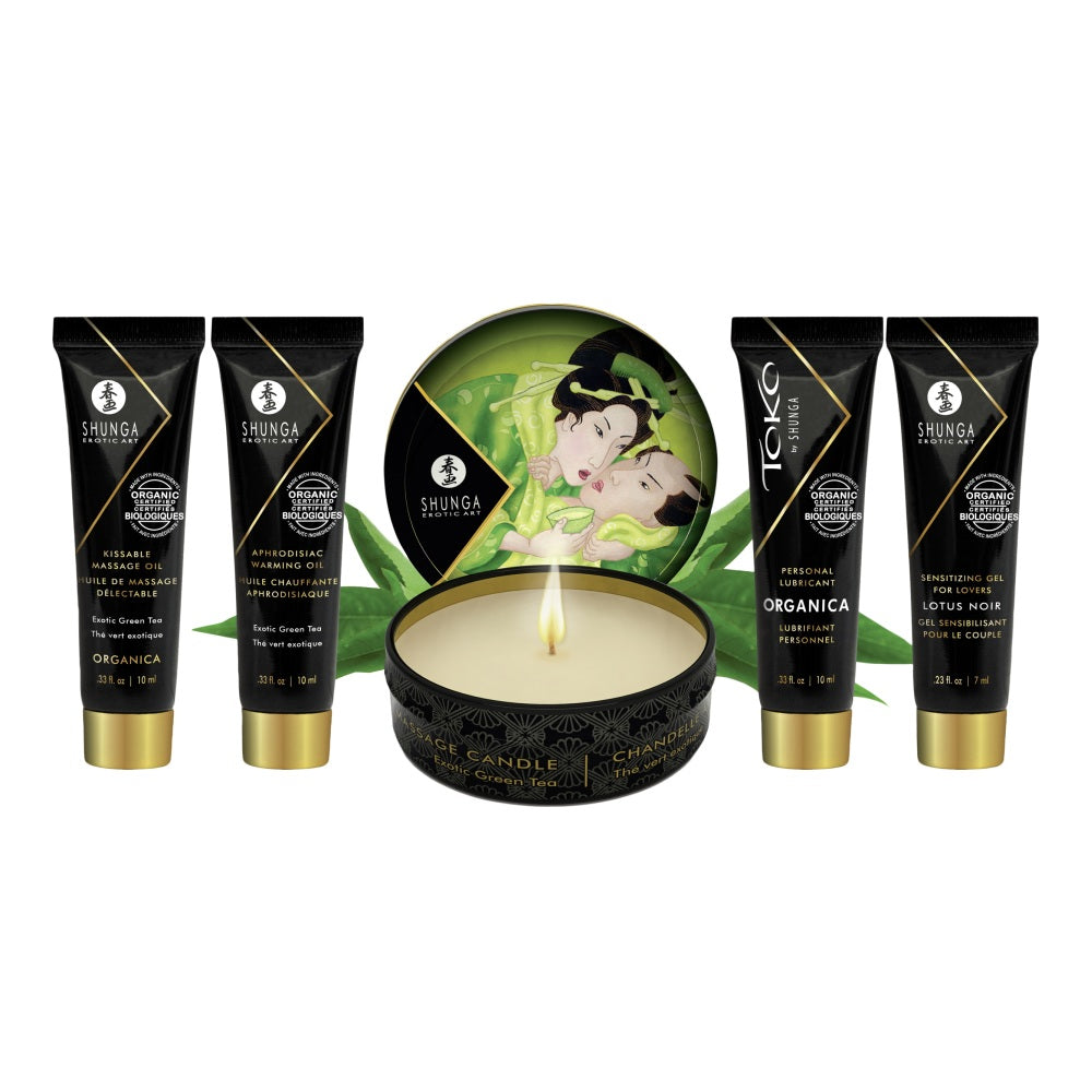 Set Masaj Senzual Shunga Geisha's Secret Organica - Uleiuri, Lumanare de Masaj, Gel Toko si Gel de Stimulare