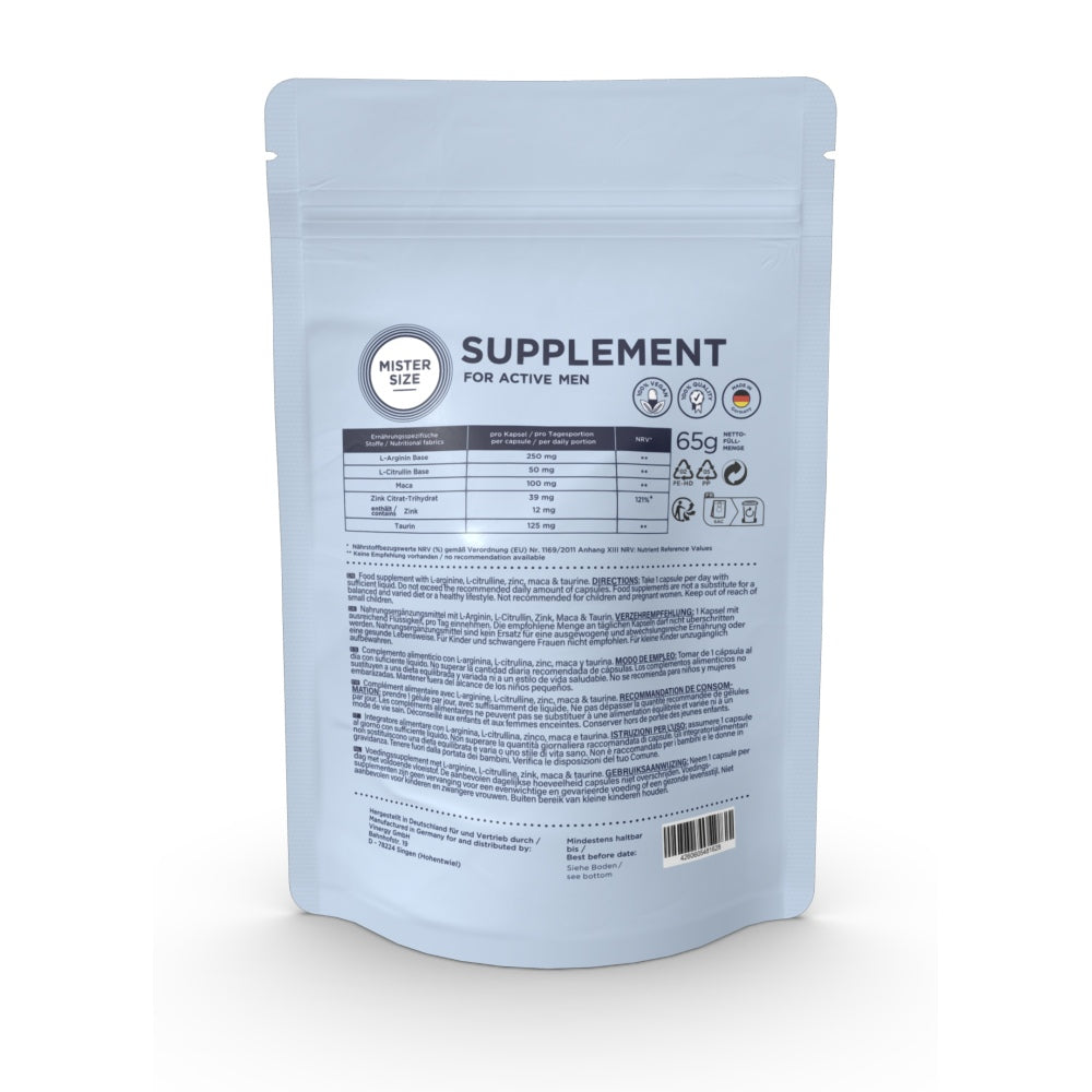 Supliment pentru barbati activi Mister Size 100 capsule - supliment pentru energie, formula vegana - capsule mici si moi, cu L-arginina si L-citrulina