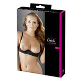 Sutien Sexy cu cupe deschise - Negru - detalii cu dantela si fundita, 3 randuri de agatatori