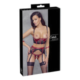 Set Lenjerie Bondage 4 Piese - Sutien cu cupa deschisa, chiloti crotchless, portjartiera, catuse detasabile - Rosu