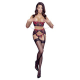 Set Lenjerie Bondage 4 Piese - Sutien cu cupa deschisa, chiloti crotchless, portjartiera, catuse detasabile - Rosu