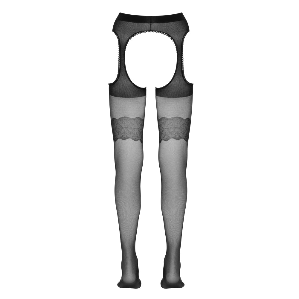 Dresuri decupate cu portjartiere Cotelli - imprimeu de jartiera, Oeko-Tex Standard 100 - L, Negru