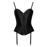 Corset Cotelli Party din Saten Mat - fermoar pe fata, siret la spate - bretele si jartiere detasabile, Negru