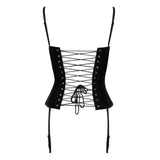 Corset Cotelli Party din Saten Mat - fermoar pe fata, siret la spate - bretele si jartiere detasabile, Negru