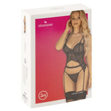 Set Lenjerie Sexy Corset si Chilot Dantela Obsessive Yaskana - Cupe cu Balene, Bretele Reglabile, Confort Maxim, Negru
