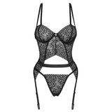Set Lenjerie Sexy Corset si Chilot Dantela Obsessive Yaskana - Cupe cu Balene, Bretele Reglabile, Confort Maxim, Negru