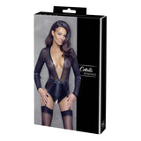 Body Bondage Cotelli Crotchless - catuse si jartiere detasabile - plasa transparenta - Negru