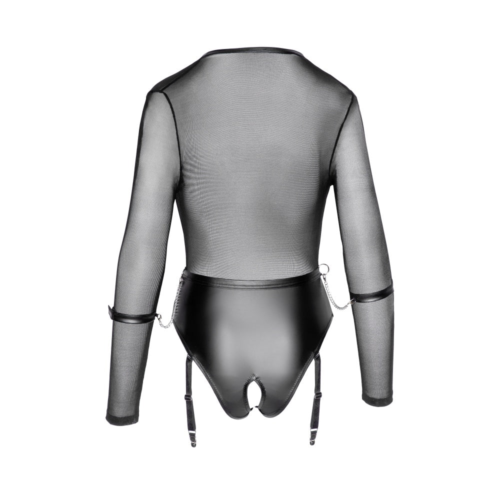Body Bondage Cotelli Crotchless - catuse si jartiere detasabile - plasa transparenta - Negru