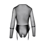 Body Bondage Cotelli Crotchless - catuse si jartiere detasabile - plasa transparenta - Negru