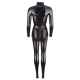 Catsuit Wet-look Lucios Negru cu Fermoar Frontal si Guler Mic - Material Elastic si confortabil - Ideal pentru nopti in cuplu sau jocuri roleplay