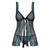 Lenjerie Sexy Babydoll Transparent cu Dantela Obsessive Amanta - Deschis in Fata, Include Chilot Tanga, Negru