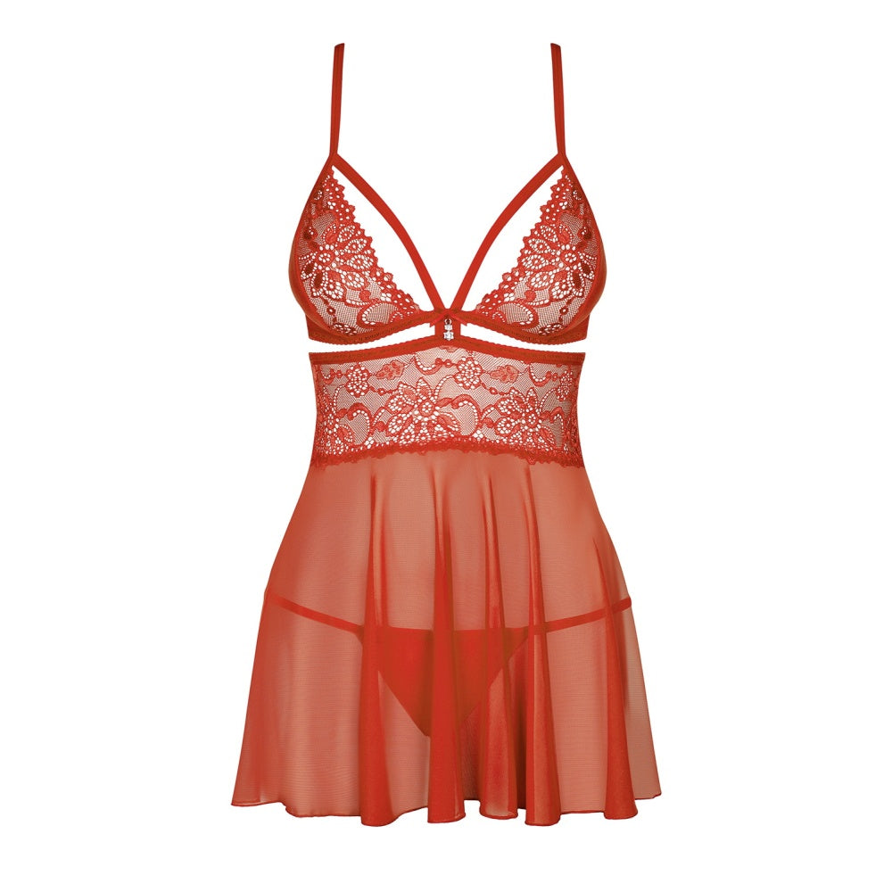 Lenjerie Sexy Babydoll Senzual Rosu Obsessive - Bretele Reglabile, Decupaj Sub Bust, Include String, Rosu