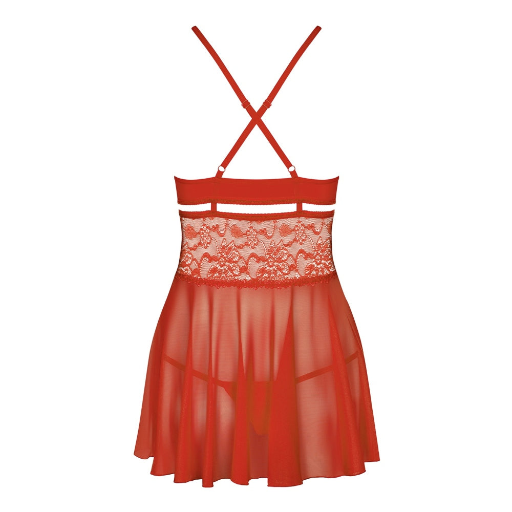 Lenjerie Sexy Babydoll Senzual Rosu Obsessive - Bretele Reglabile, Decupaj Sub Bust, Include String, Rosu
