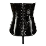 Set Lenjerie 2 Piese Chiloti Sexy si Corset din Vinil cu cupe deschise, fermoar pe toata lungimea, Negru