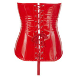 Set Lenjerie 2 Piese Chiloti Sexy si Corset din Vinil cu cupe deschise, fermoar pe toata lungimea, Rosu