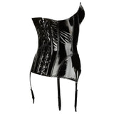 Corset Negru de Vinil cu Jartiere - Bretele detasabile si reglabile - Ideal pentru nopti seducatoare
